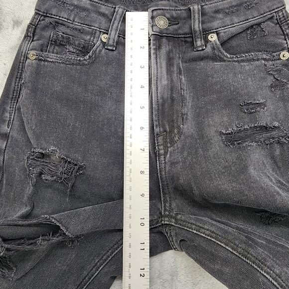 American Eagle Jeans Womens 000 Black High Rise Mom Distressed Tapered Stretch - Picture 11 of 14